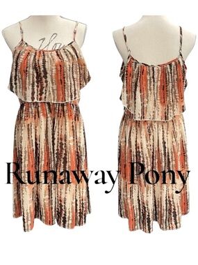 Runaway Pony (Australia) Orange/Cream/Brown Layered Spaghetti Strap Dress (M)